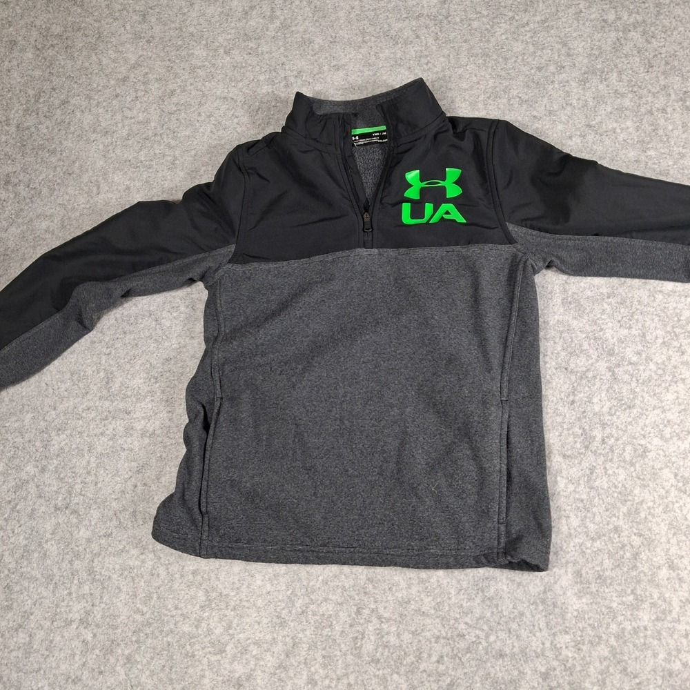 Under Armour 1/4 Zip Pullover Boys Medium Gray Black ColdGear Fleece 1299359 - Picture 1 of 9
